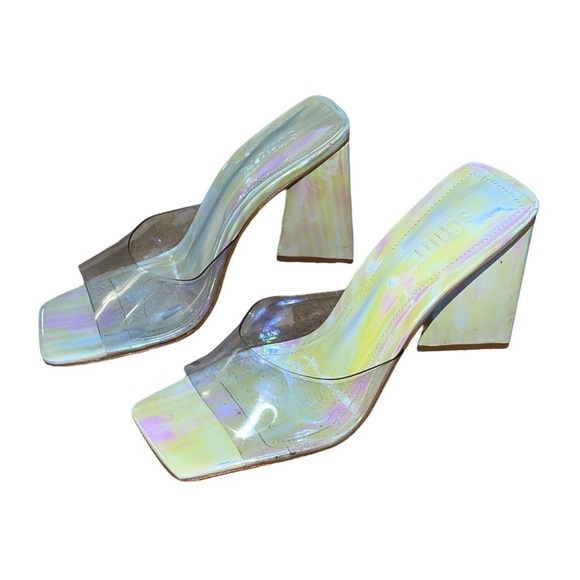 Schutz Lizah Vinyl multicolor transparent clear strap women’s mule heels size 8B - Picture 2 of 8